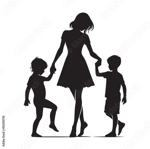 mom and Son silhouettes vector illustration