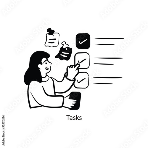 Tasks vector outlineStyle Design Vector Stock illustration.  photo