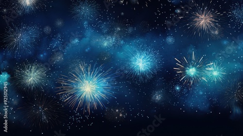 Fireworks Display in a Night Sky with Blue and Gold Sparks