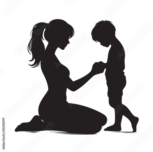 mom and Son silhouettes vector illustration