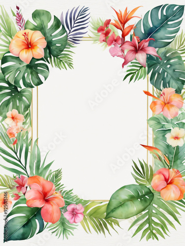 A blank wedding invitation adorned with a watercolor floral frame