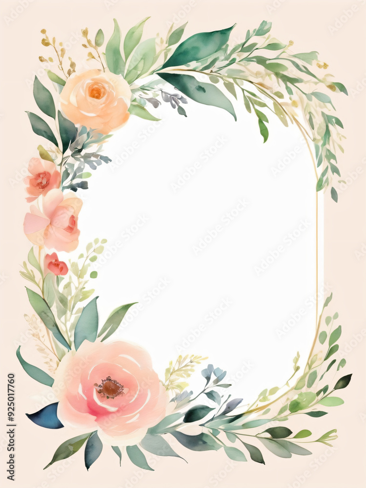 Naklejka premium A blank wedding invitation adorned with a watercolor floral frame