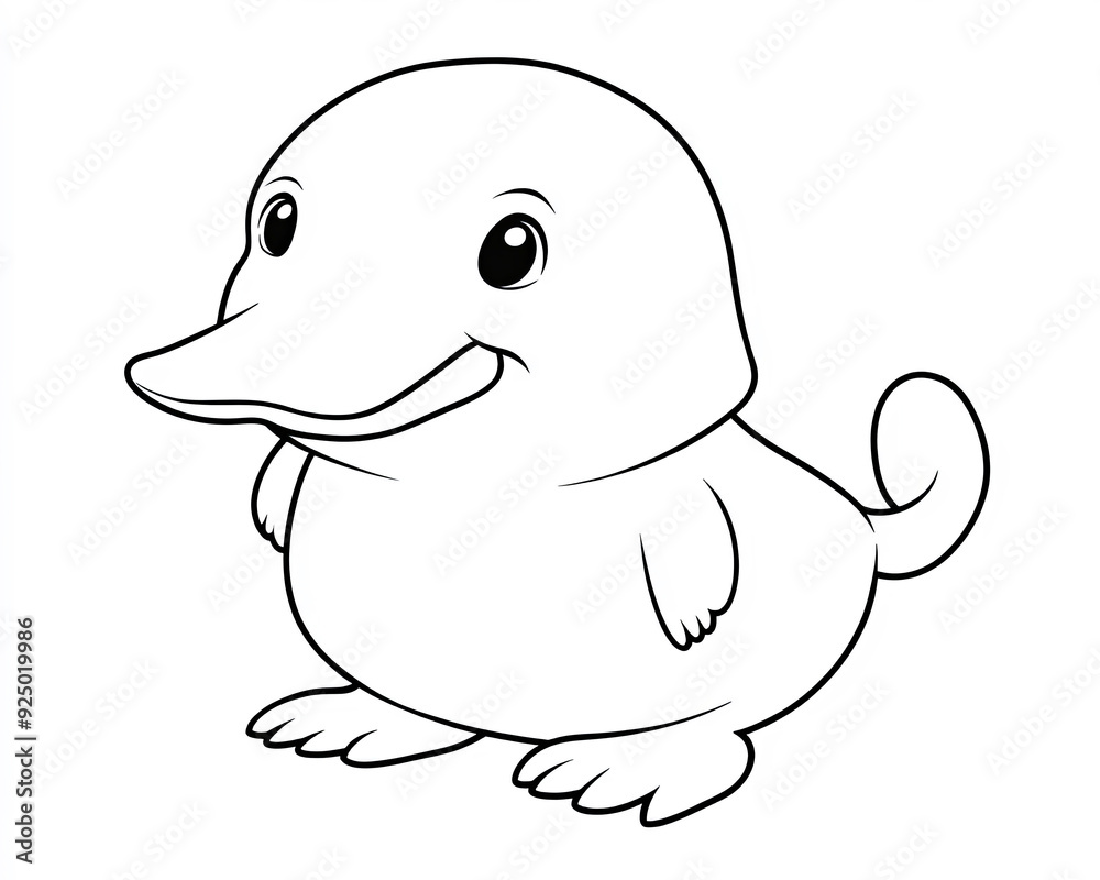 Adorable kawaii platypus in minimalist black and white style for children's coloring book on white background Adorable kawaii platypus in minimalist black and white style for children's coloring book on white background