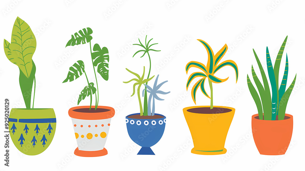 Set of different plants in pots isolated on white background illustration Set of different plants in pots isolated on white background illustration