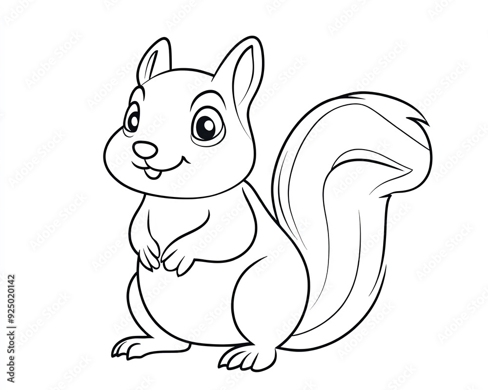Naklejka premium Cute kawaii squirrel illustration for children's coloring book with minimalist style and white background