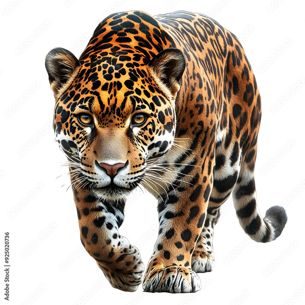 Obraz premium Majestic Jaguar Portrait:Fierce Feline in Striking Detail on Plain White Background Transparent PNG