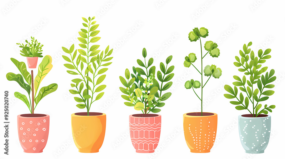 Set of different plants in pots isolated on white background illustration Set of different plants in pots isolated on white background illustration