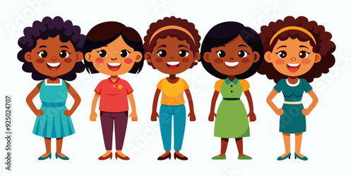 Set of young African American woman character on white background. Happy black girl
