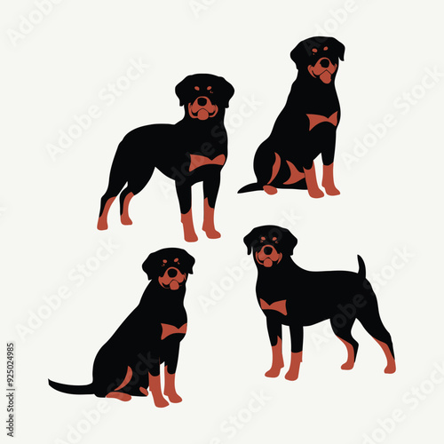 Rottweiler dog silhouette set animals vector template