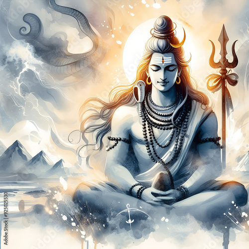 Watercolor God Shiva background image photo