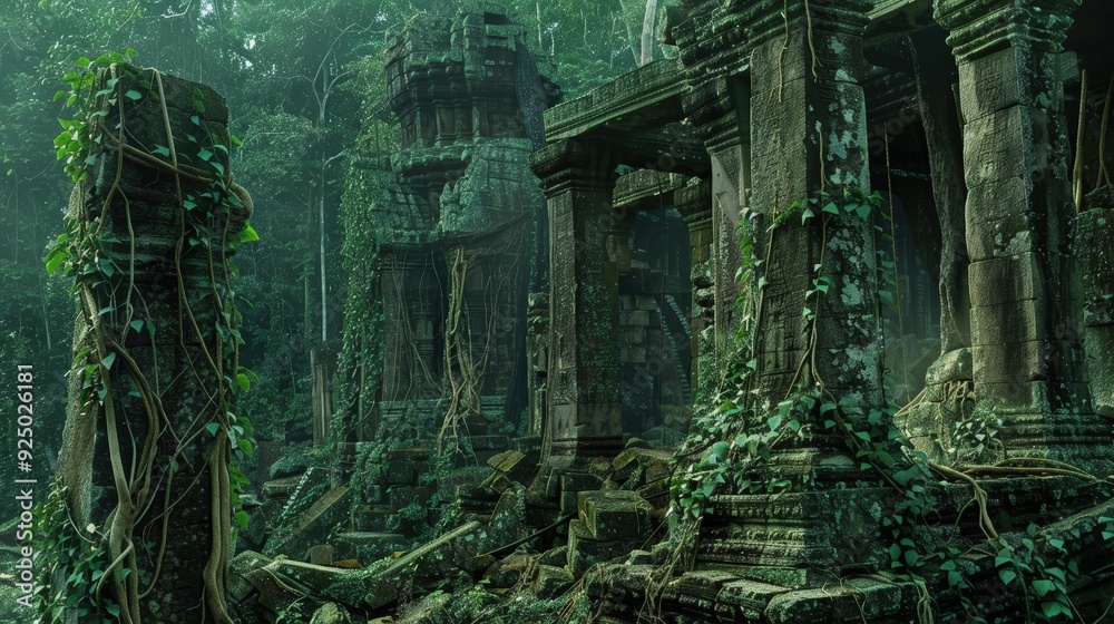 Ancient Ruins Overgrown with Lush Jungle Foliage Ancient Ruins Overgrown with Lush Jungle Foliage