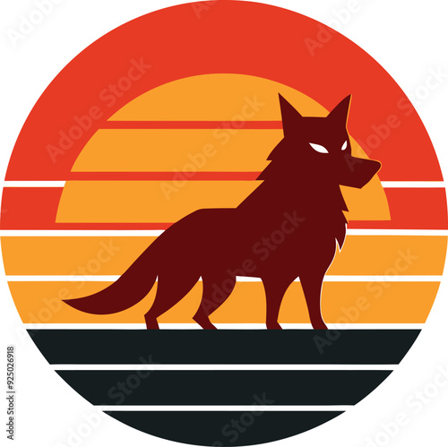 Wolves Retro Sunset Design template. Vector design template for logo, badges, t-shirt, POD 