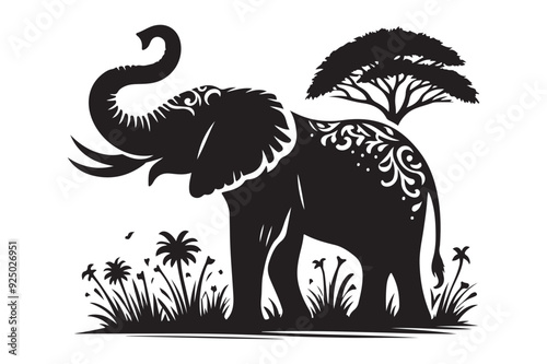 The Elephant Silhouette illustration Vector design, elephant, animal, vector, illustration, mammal, wild, silhouette, wildlife, animals, drawing,  photo