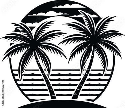 Retro palm tree silhouette perfect for retro beach clipart