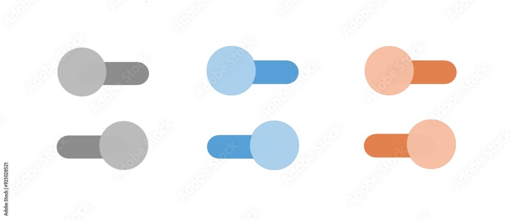 Toggle Switches Interface with Multiple States in Gray, Blue, and Orange Colors - Modern UI Component for Settings or Preferences. Illustration Toggle Switches Interface with Multiple States in Gray, Blue, and Orange Colors - Modern UI Component for Settings or Preferences. Illustration