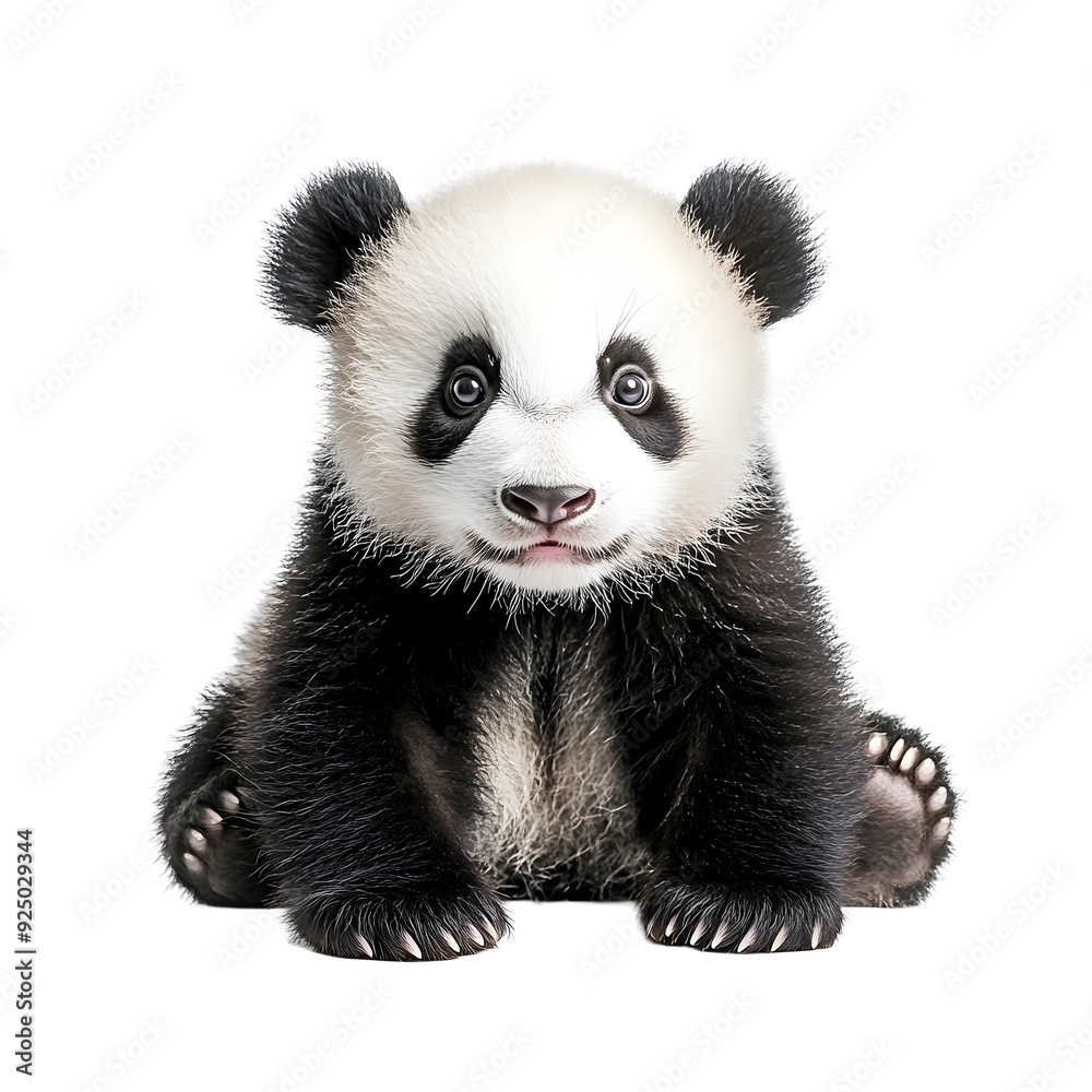 Fototapeta premium Baby Panda Sitting on Plain White Background Transparent PNG
