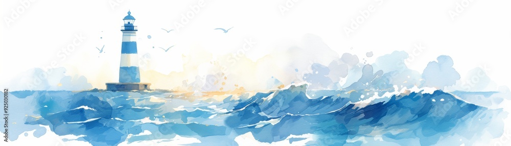 Illuminating Leadership: Lighthouse Watercolor Illustration Symbolizing Guidance and Clarity in Creative Thinking