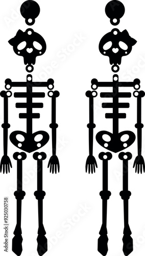 Skeleton girl Halloween earrings jewellery laser cut. Vector templates for cutting