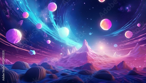 stars capes galaxy screenshot and wallpaper, in the style of whimsical cartoon style, light blue and magenta, luminous spheres, toycore, mysterious forms, generat ai photo