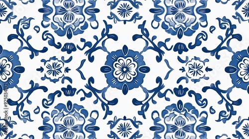 Minimalist marketing poster design, ultra-high resolution, with appropriate space reserved for text, featuring a seamless pattern of traditional Chinese blue and white porcelain motifs
