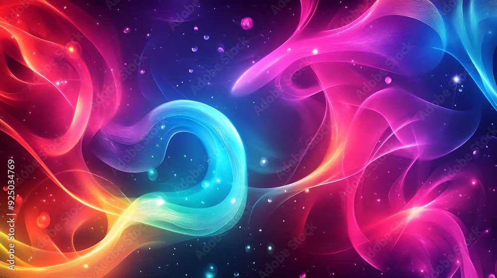 Vibrant Abstract Background with Swirling Neon Ribbons of Light and Soft Gradients Vibrant Abstract Background with Swirling Neon Ribbons of Light and Soft Gradients