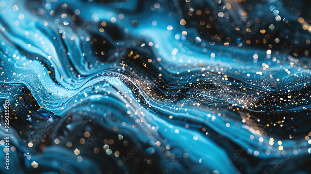 Glitter Fluid Wave with Defocused Black and Neon Blue Color Glitter Fluid Wave with Defocused Black and Neon Blue Color