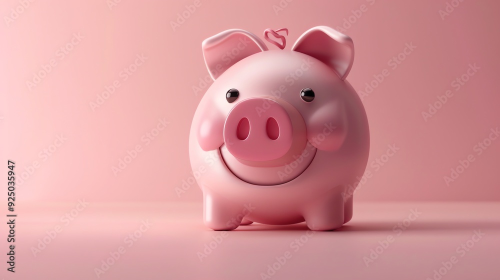 A pink piggy bank with a red dollar sign on a pink background. A pink piggy bank with a red dollar sign on a pink background.