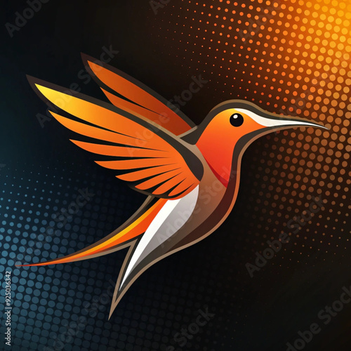 Free vector orange black hummingbird tech digital bird logo photo