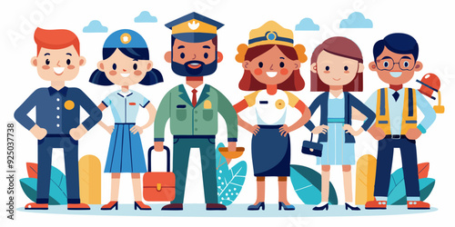 Set of characters of different professions. Men and women in uniform, professional activities

