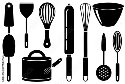 set of kitchen utensils vector silhouette icons 