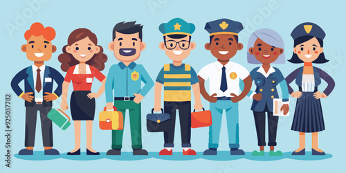 Set of characters of different professions. Men and women in uniform, professional activities
