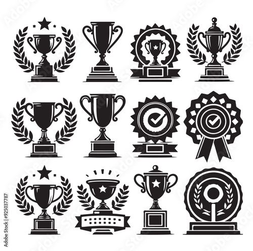 Trophy cup icon collection silhouette vector illustration 