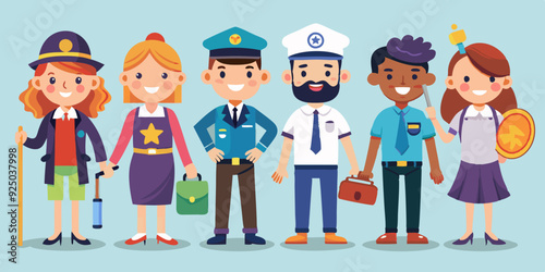 Set of characters of different professions. Men and women in uniform, professional activities
