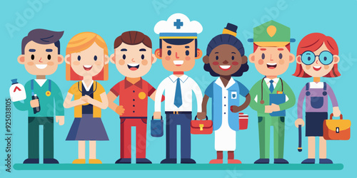 Set of characters of different professions. Men and women in uniform, professional activities
