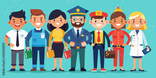 Set of characters of different professions. Men and women in uniform, professional activities
