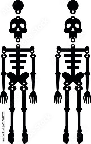 Skeleton Halloween earrings jewellery laser cut. Vector templates for cutting