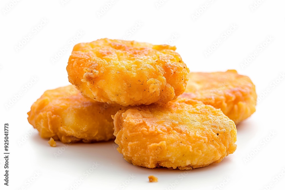 Golden brown and crispy chicken nuggets are stacked enticingly, ready to be enjoyed as a tasty snack or meal Golden brown and crispy chicken nuggets are stacked enticingly, ready to be enjoyed as a tasty snack or meal