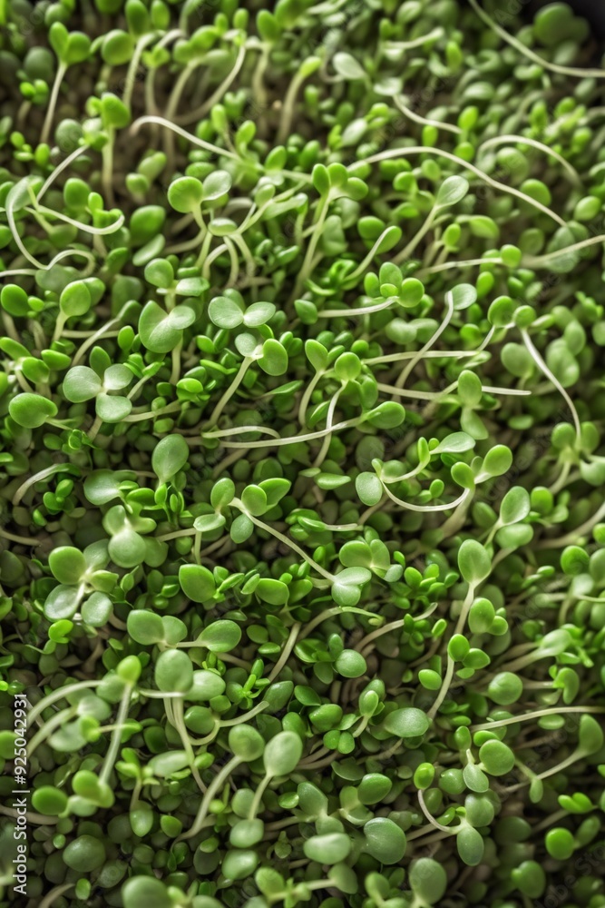 Juicy sprouts of microgreens close-up. Microgreens grown from germinated radish seeds at home. Vegan and healthy food concept. Minimalistic design, textured background. Juicy sprouts of microgreens close-up. Microgreens grown from germinated radish seeds at home. Vegan and healthy food concept. Minimalistic design, textured background.