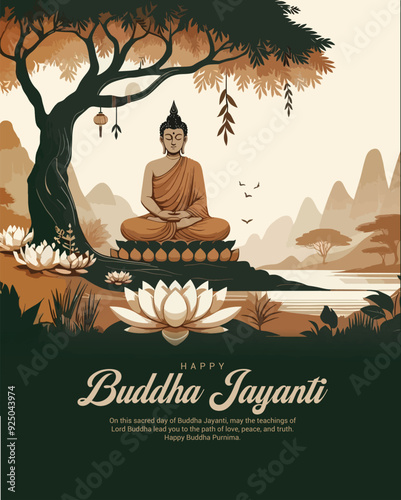 Happy Buddha Jayanti with love and bodhi day social media post banner template