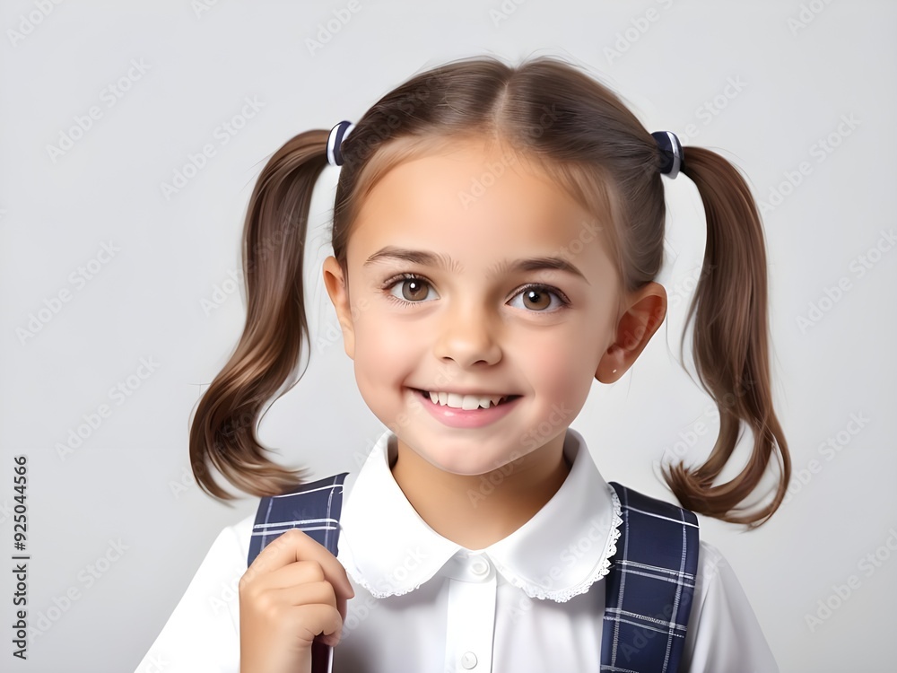 photo cute smiling little school girl white background Generative AI photo cute smiling little school girl white background Generative AI