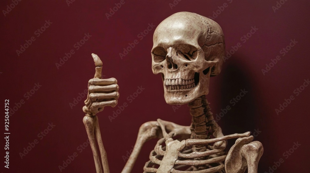 Skeleton thumb up on red background Skeleton thumb up on red background