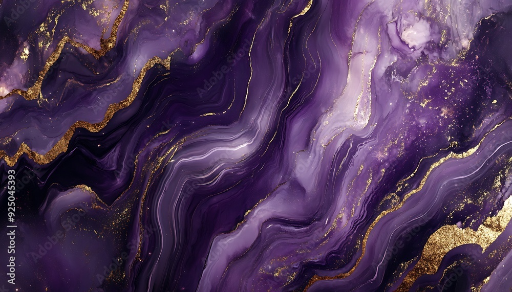 Obraz premium Vibrant Purple Marble Texture with Swirling White and Gold Veins, Glossy and Luxurious