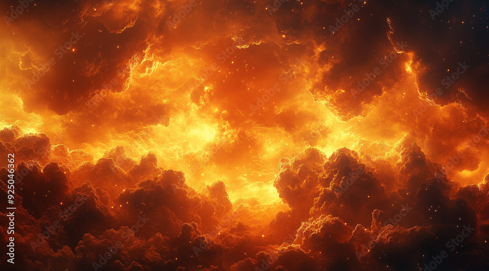 Fototapeta premium Abstract background of orange and yellow clouds with fire particles