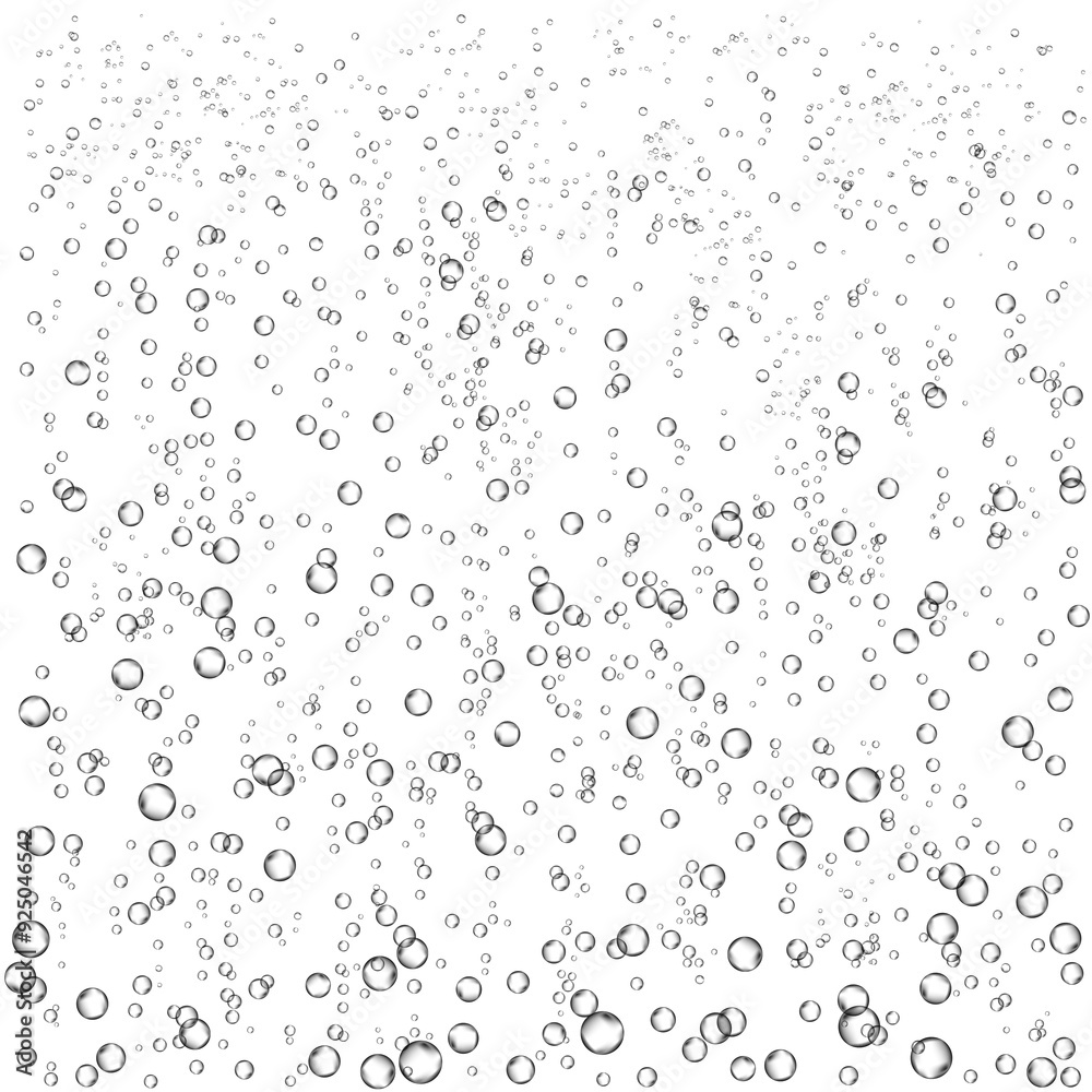 Oxygen air bubbles flow in water on white background. Oxygen air bubbles flow in water on white background.
