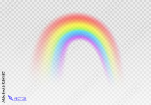 Rainbow Shape arch realistic isolated on transparent background. Colorful light and bright design element. Symbol of rain, sky, clear, nature. Graphic object Vector format