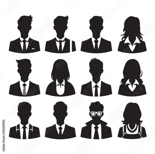 Business avatars set silhouette vector illustration