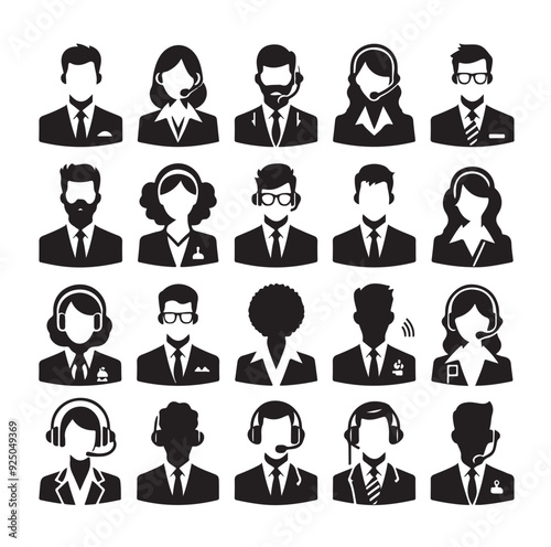 Business avatars set silhouette vector illustration