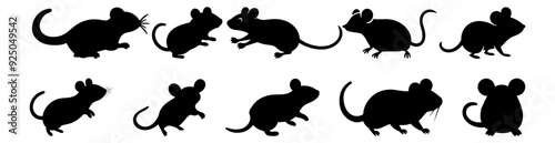Mouse silhouettes set, pack of vector silhouette design, isolated background