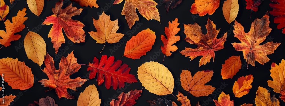 Orange, yellow and brown autumn leaves on black background. Abstract fall wallpaper illustration. Orange, yellow and brown autumn leaves on black background. Abstract fall wallpaper illustration.