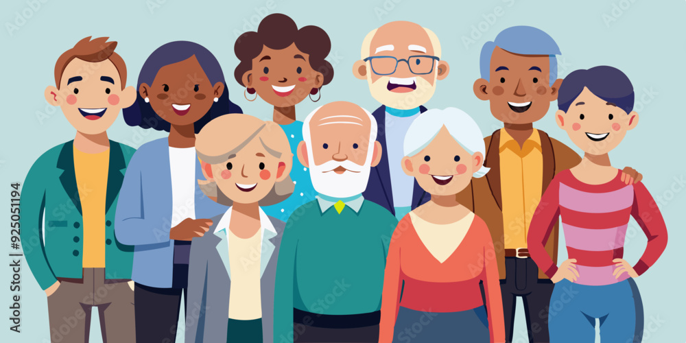 Group of elderly people stand together. Happy seniors, old men and women of different nations
Group of elderly people stand together. Happy seniors, old men and women of different nations